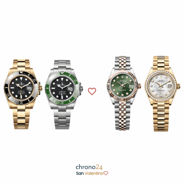Combo di 4 orologi  Rolex Submariner Date in Oro Giallo + Rolex Submariner Date “Kermit” +  Rolex Datejust 31 Bicolore con Quadrante Verde + Rolex Datejust 31 in Oro Giallo con Diamanti